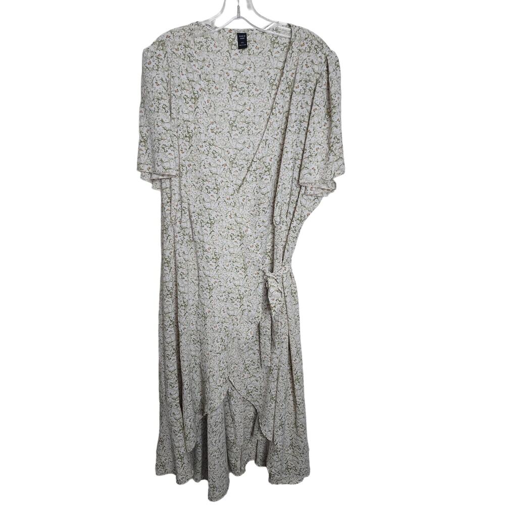 SHEIN Curve Ivory/White/Green Floral Wrap Dress, 4XL